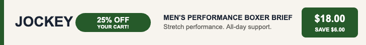 Jockey men's performance essentials, 25% off with code JOCKEY