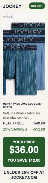 Jockey men's performance essentials, 25% off with code JOCKEY