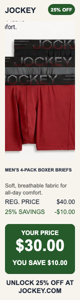 Jockey men's sale, 25% off with code JOCKEY